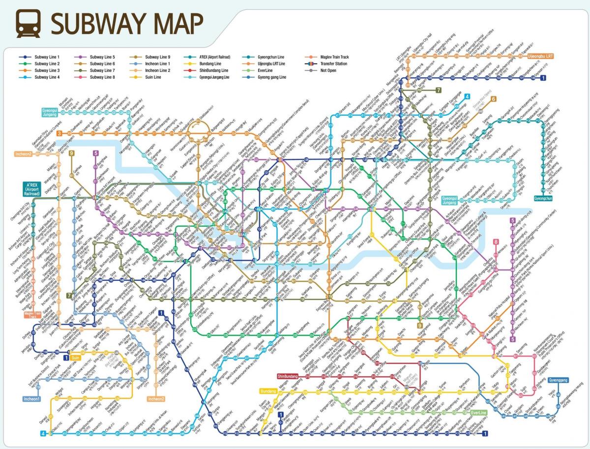 Kaart van de metrostations in Seoel