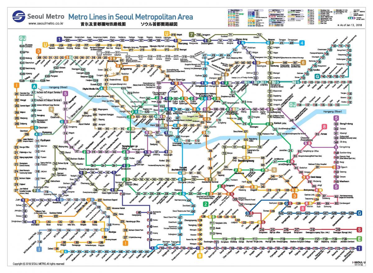 Kaart van de stations in Seoel