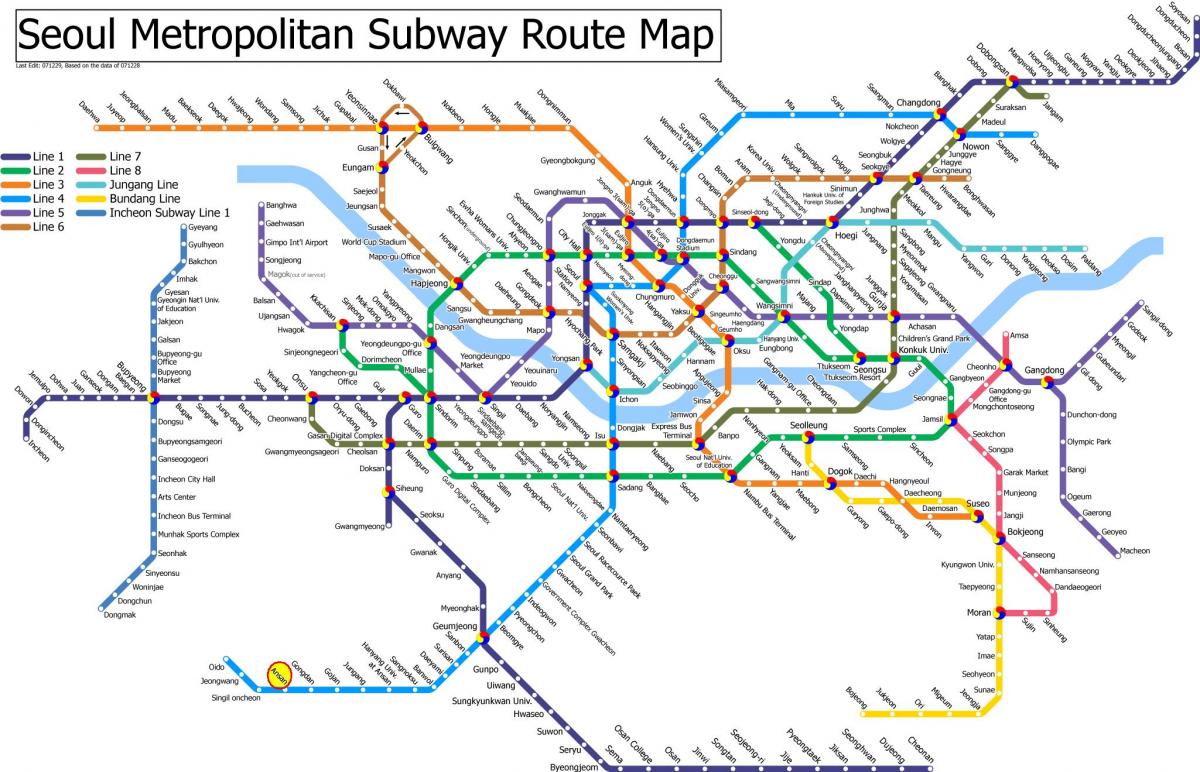 Kaart van het metrostation in Seoel